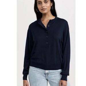 Good American Tissue Weight Henley Button-Up Sweater Navy Fall Chic 00 0 XS XXS